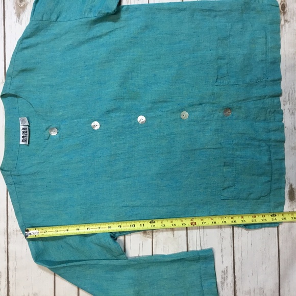 Teal Linen Button Up Jacket by Chico’s Design Sz 1 - Picture 7 of 8